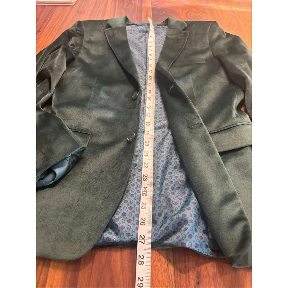 Isaac Mizrahi Boys Olive Green Velvet Lined Two-Button Blazer Jacket Size 14